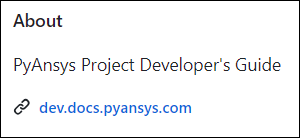 **About** area with link to the *PyAnsys developer's guide*